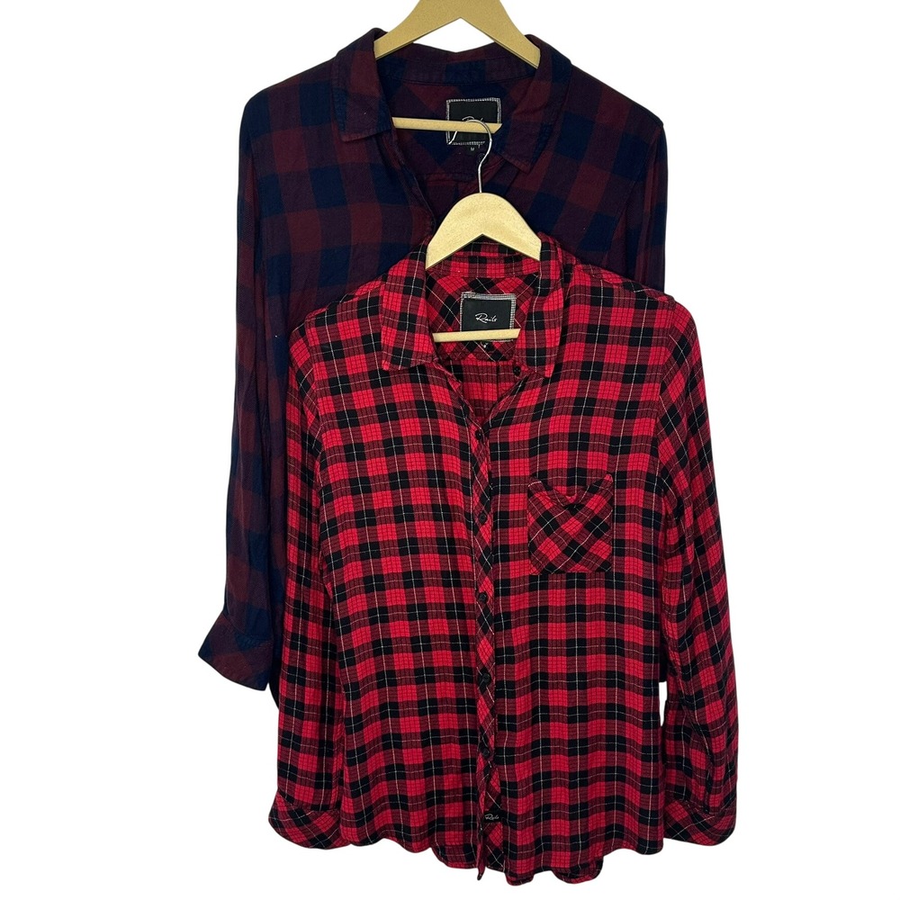 Rails Plaid Button Down Flannel Shirts Bundle Womens Medium Red Burgundy Flannel